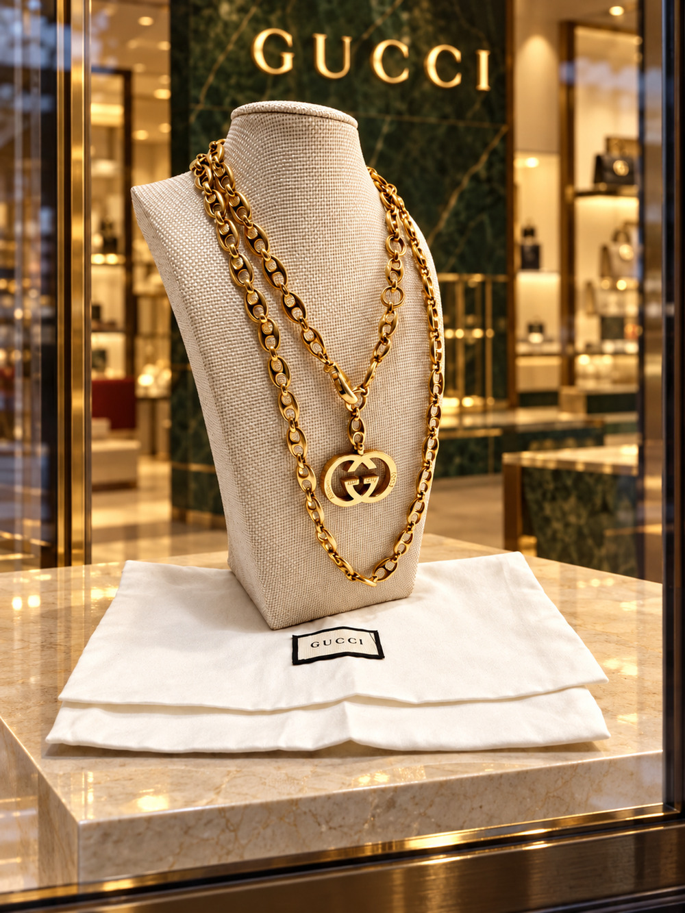RARE Vintage GUCCI Interlocking GG Gold-Tone Chain Belt / Necklace 38” ITALY